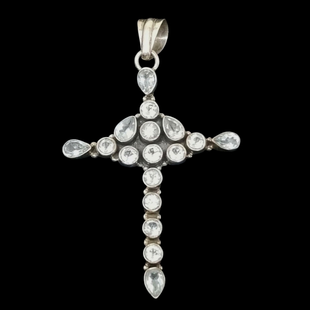 Sterling And Blue Topaz Cross 2 3/4"